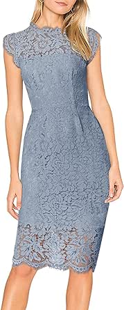 MEROKEETY Women's Sleeveless Lace Floral Elegant Cocktail Dress Crew Neck Knee Length for Party