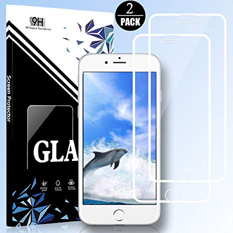 EESHELL iPhone 8/7/6S/6 Screen Protector, [2 Pack] 9H Hardness Full Coverage Tempered Glass, Shatter-Proof, HD Clarity, 3D Touch, Anti-Scratch, Anti-Bubble Film for iPhone 8/7/6S/6-White