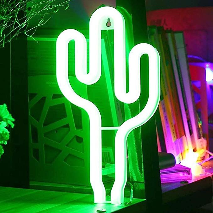 XIYUNTE Cactus Neon Light LED Green Neon Signs Cactus Shaped Hanging Neon Light Wall Decor, Battery and USB Operated Neon Lights Decoration Light up for Kids Room,Bar,Party,Christmas Gifts