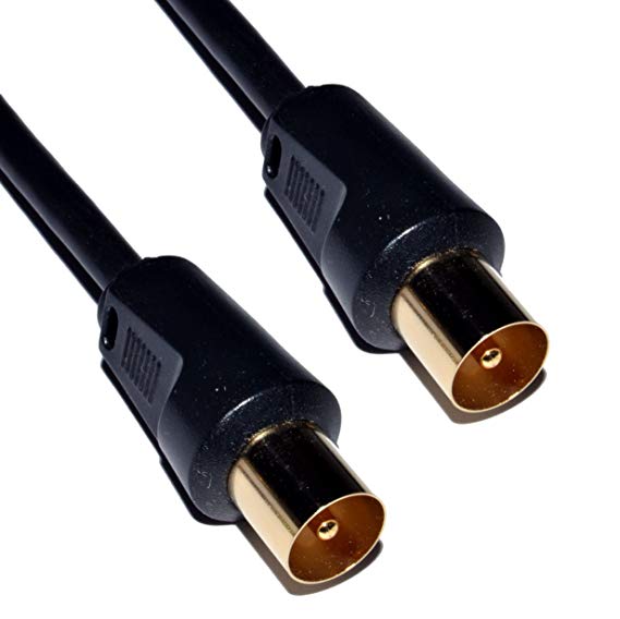 Cable Mountain 5m Gold Plated Male to Male Plug to Plug Shielded TV Coaxial Aerial Cable - Black