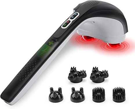 Snailax Cordless Handheld Back Massager with Heat,Deep Tissue Percussion Massager, 3 Sets of Dual Pivoting Heads,Rechargeable Hand Held Massager for Neck,Back Shoulder,Calf,Legs