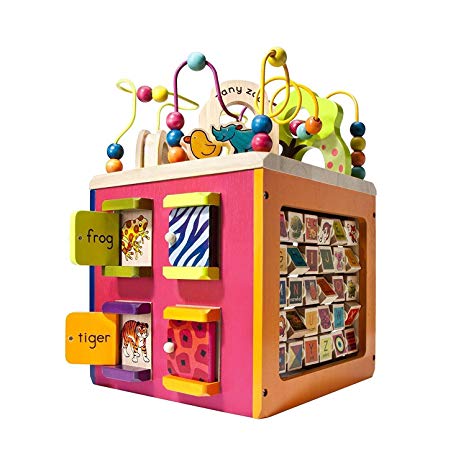 B toys – Zany Zoo Wooden Activity Cube – Toddler Activity Center for Kids 1 year