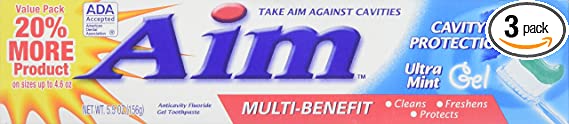 Aim Cavity Protection Toothpaste Ultra Mint Gel, 5.5 Ounce, 3 Pack