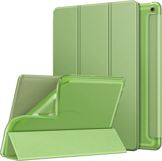 MoKo Case Fits All-New Kindle Fire HD 10 & 10 Plus tablet (11th generation, 2021 release)10.1", Soft TPU Translucent Frosted Back Cover Protector Multi-Angle Smart Shell, Auto Wake/Sleep, Olive Green