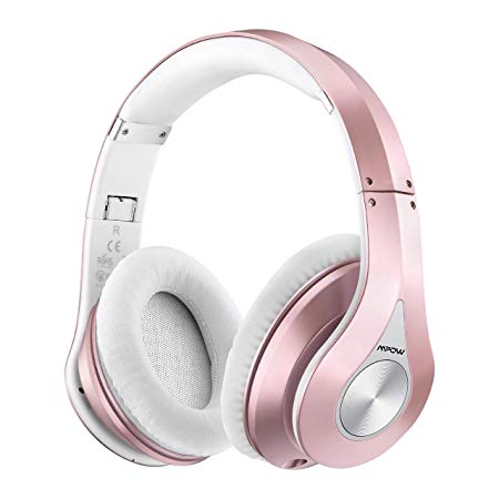 Mpow 059 Bluetooth Headphones Over Ear, 20h Playing, Hi-Fi Stereo Wireless Headset, Foldable, Soft Memory-Protein Earmuffs, Built-in Mic and Wired Mode for Cell Phones/Tablet-Rose