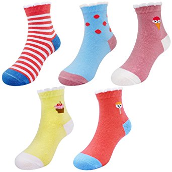 Hippih Baby Toddler Little Girls' Ankle Cute Cotton Crew Socks 5 Packs