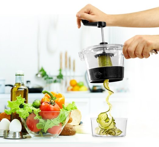 Spiral Vegetable slicer.-PERFECT TWIST KITCHEN USE- The New dessing is More Compact Cinvenient and Fast to clean. A Cutter with Varios Types of Cuts. It Cuts Potatoes, Fruit and others.The Best spiral vegetable cutter