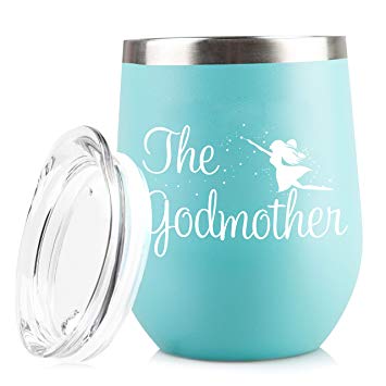 Godmother Announcement Proposal - Funny 12 oz Stainless Steel Wine Glass Tumbler - Unique Gift Idea for Baptism or Christening Gifts - Perfect Unique Mother’s Day or Christmas for Mom