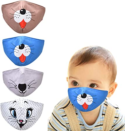 Kids Face Cloth Mask Reusable, Washable Adjustable Breathable,Cats Style Dust Masks for Girls and Boys