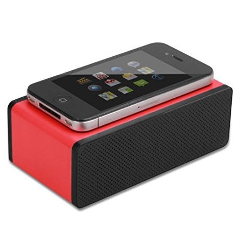ECSEM® Portable Wireless Speaker Induction Magic Near Field Touch Amplifier Sound Box Speaker for iPhone 6 Plus 5 5S 4s HTC Samsung Galaxy S6 S5 Android Phones, built-in lithium polymer battery gives up to 30 hours of play time(Red)