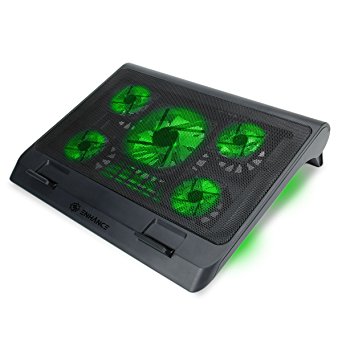 ENHANCE Gaming Laptop Cooling Pad Stand with LED Cooler Fans , Adjustable Height , & Dual USB Port for 17 inch Laptops - 5 Ultra Quiet High Performance Fans 2630 RPM & Built-In Bumpers - Green