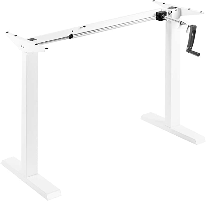 VIVO Compact Hand Crank Stand Up Desk Frame for 34 to 71 inch Table Tops, Ergonomic Standing Height Adjustable Base with Foldable Handle, White (DESK-M051MW)