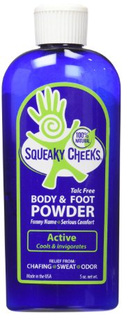 Squeaky Cheeks - All Natural Foot Powder - Sweat Powder That Will Prevent Blisters, Chafing, Rash, and Foot Odor - Squeaky Cheeks Foot and Body Powder - Active Blend