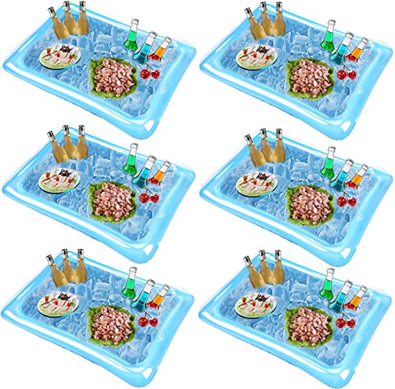 6 Pack Inflatable Ice Serving Bar, Salad Ice Tray Food Drink Containers BBQ Picnic Ice Food Drinks Buffet Server Tray for Indoor Outdoor Party