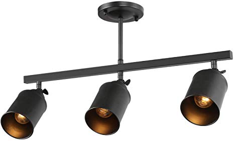 LALUZ Industrial Complete Track Lighting Kits with Straight Bar Metal Shade, Matte Black, 3 Adjustable Heads, 22.5 inches