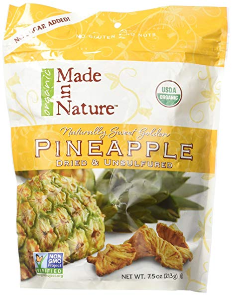 Made in Nature, Organic Dried Pineapple, 7.5 oz., Unsulfured and Unsweetened Healthy Organic Snack Perfect for the Trail, Travel, & Home, Free From GMOs, Artificial Flavors, & Preservatives