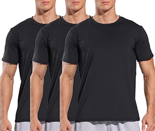 TELALEO 3 Pack Men’s Workout Shirts Dri Fit Gym Wicking Running Athletic T Shirts for Training Rash Guard UPF 50