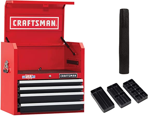 CRAFTSMAN Tool Chest with Drawer Liner Roll/Tray Set, 26-Inch, 4 Drawer, Red (CMST82768RB)