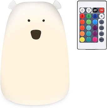 Navaris Bear Night Light for Kids - RGB Colour Changing LED Lamp with Remote for Girls and Boys Nursery, Childrens Room, Bedside Table - White