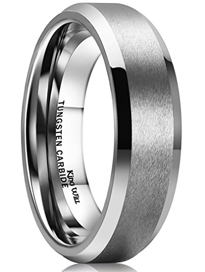 King Will 6MM Wedding Band For Men Tungsten Carbide Ring Engagement Ring Comfort Fit Beveled Edges