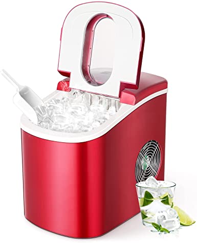Portable Ice Maker Machine for Countertop, Ice Cubes Ready in 6 Mins, Make 26 lbs Ice in 24 Hrs Perfect for Parties Mixed Drinks, Electric Ice Maker 2.2L with Ice Scoop and Basket (red)