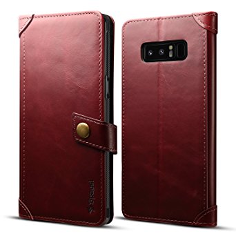 Spaysi Samsung Galaxy Note 8 Wallet Case Italian Genuine Leather Handmade Case for Note 8 Card Holder Case Slim Note 8 Flip Cover Case Book Style Galaxy Note 8 Folio Case Magnetic Closure (Wine)