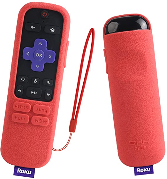 SIKAI Silicone Cover for Roku Streaming Stick  Remote Shockproof Protective Case for Roku Streaming Stick Plus 3800R / 3810R Enhanced Voice Remote Anti-Lost with Remote Loop (Red)