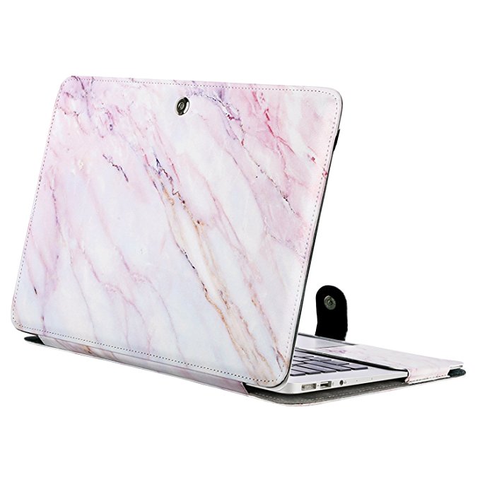 Mosiso PU Leather Case Only for MacBook Air 13 Inch A1466/A1369, Premium Quality Book Cover Folio Sleeve with Stand Function, Pink Marble