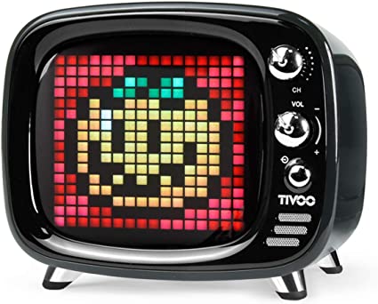 Divoom Tivoo Portable Speaker, Pixel Art DIY Box, Retro TV Style Mini Bluetooth Speaker with Customizable Pixel Led Display, Support TF/SD Card & Aux (black)