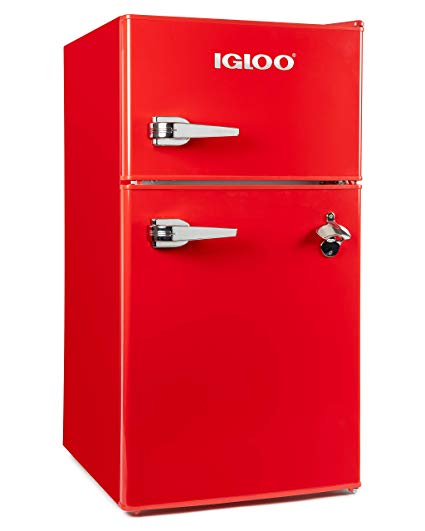 Igloo IRF32DDRSRD Classic Compact Double Door Refrigerator Freezer, 3.2 Cu.Ft, Red