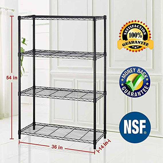 Bigacc 4 Tier Wire Shelving Unit Wire Metal Rack Wire Shelves 36" W x14 D x54 H NSF Steel Wire Shelf Adjustable Storage Wire Shelving Rack with Feet Levelers for Kitchen Office Bedroom