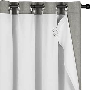 INOVADAY Blackout Curtain Liners 2 Panels Set, Thermal Insulated Light Blocking Liners for Window Curtains 84 Inches Long with Rings (W50 x L80, Greyish White)