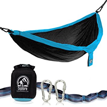 Explore Outfitters PRO Nylon Double Hammock - Large - With Tree Straps - Best Portable Parachute Hammock For Camping, Travel, Outdoors, Backpacking