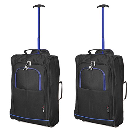 Set of 2 Super Lightweight Cabin Approved Luggage Travel Wheely Suitcase Wheeled Bags Bag Black/Blue
