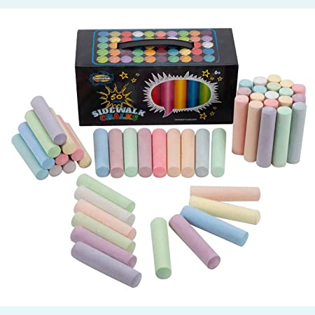 Sidewalk Nontoxic Chalk 50-Count Assorted Colors Washable Bulk Set for Kids Outdoors Color Drawing Art or Outside, Street, Driveway