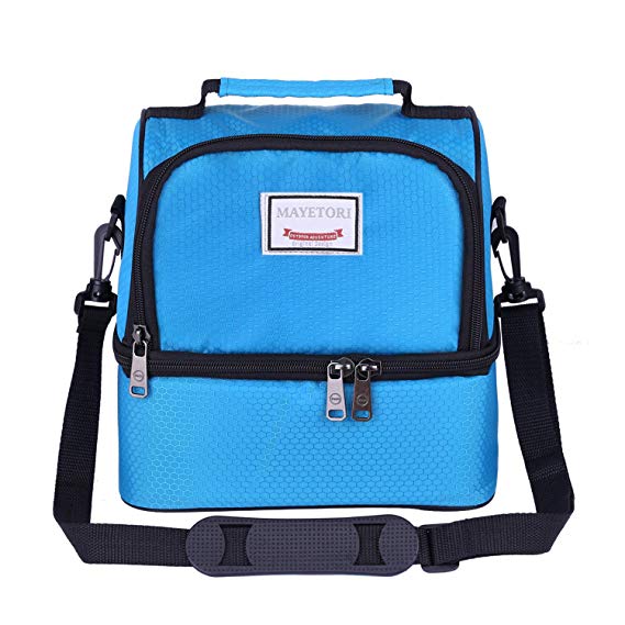Mayetori Lunch Box, Insulated Lunch Bag for Men & Women Kid, Mens Large Refrigerated Lunch Box Cooler Tote Bag, Double Deck Cooler (Blue)