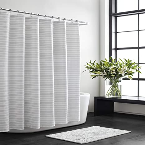 Vera Wang | Stripe Collection | 100% Cotton Lightweight Durable Shower Curtain, Simple and Elegant Style for Bathroom Décor, 70" x 72", Textured