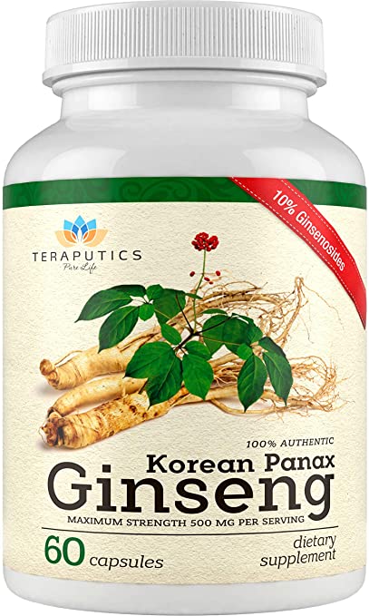 100% Authentic Korean Panax Ginseng Dietary Supplement | Capsules for Men and Women, Supports Sexual Health, Energy and Productivity, Cognitive Function, and Focus | 60 Capsules, 500mg Per Serving