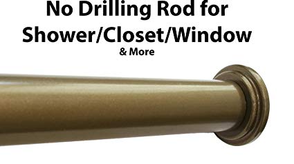 Urbanest 1" No Drilling Shower Closet Window Metal Premium Adjustable Tension Rod, Heavy Duty, 24-inch to 42-inch, Antique Gold