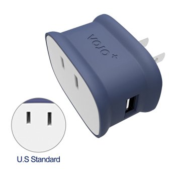 VOJO BONE [Navy], 2.1A Dual USB Wall Charger with AC Outlet, 2.4A Max 12W Portable Universal Adapter for Samsung Galaxy S6 S5 Note, Apple iPhone 6 6s Plus 5s iPad 4 Air mini 2 Pro, LG G4 G3, HTC M8 M9