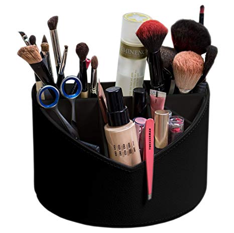 Stock Your Home Black Makeup Organizer 360 Degree Rotating Bathroom Organizer Countertop for Makeup Brushes, Hair Clippers and Cosmetics – Alternative Use as Home or Office Desk Organizer