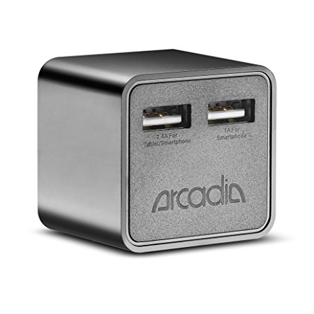 Wall Charger, Arcadia NT90C 17W 5V/3.4A [Dual USB Ports] AC Wall Charger with [Foldable Prong] for most of the Smartphones, iPhone 6, iPhone 6 Plus, Galaxy S5,.. 5V Tablets, iPad Air, iPad 2/3/4,.. and more.