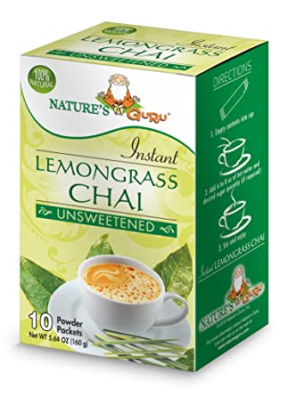 Nature's Guru Instant Lemongrass Chai Tea Drink Mix Unsweetened 10 Count Single Serve On-the-Go Drink Packets