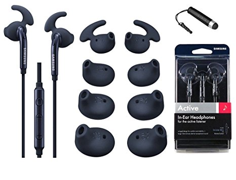 OEM Original New Samsung Active In-Ear Headset 3.5mm Universal - Black- W/ Extra Ear Gel & Stylus For Galaxy S7/S7 Edge/Note 5/S6/S6 Edge/J7 (Retail Packing)