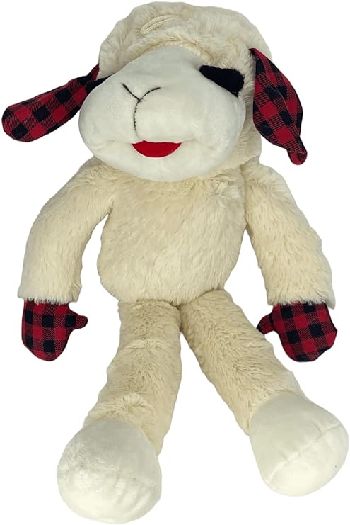 Multipet Lambchop Paid, Plush Dog Toy with Squeaker, Lambchop 20" Holiday (Red/Black)