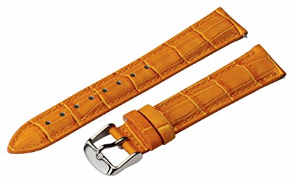 24mm 2 Piece Ss Leather Classic Croco Grain Orange Interchangeable Replacement Watch Band Strap