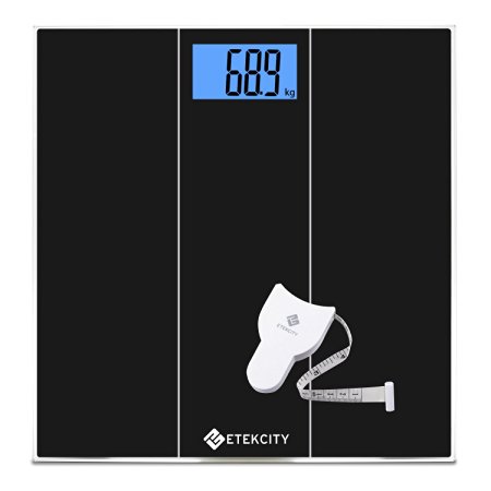 Etekcity Digital Body Weight Bathroom Scale with Step-On Technology, Body Measuring Tape Included, 28st/180kg/400lb, Backlight Display, Black