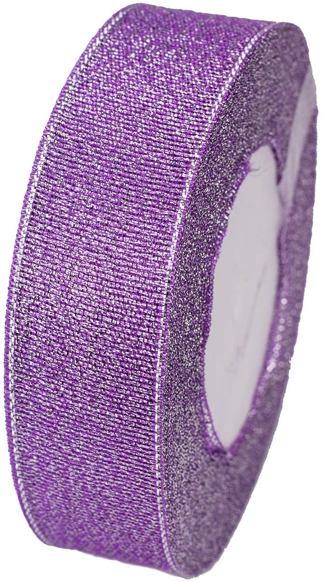 ATRibbons 1 Inch Wide Sparkly Glitter Ribbons,Colorful Silver Metallic Color Ribbons for Gifts Wrapping Home Decoration Wedding Party and DIY Crafts,25 Yards/Roll x 1 Roll (Purple)