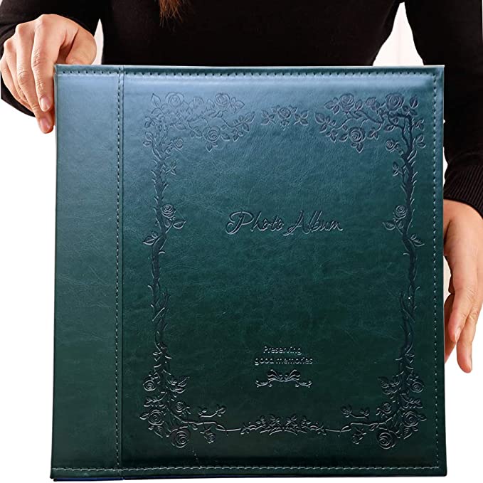 Large Photo Albums 5x7 360 Pockets, Holds 360 5x7 Photos with Writing Space Memo , Extra Large Capacity Picture Album with Vintage Leather Cover, Family, Baby, Wedding, Travel Photo Book (DarkGreen)