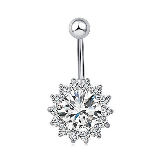 Calors Vitton Navel Jewelry Gold Plated Round Cut CZ Diamond Body Piercing Belly Rings